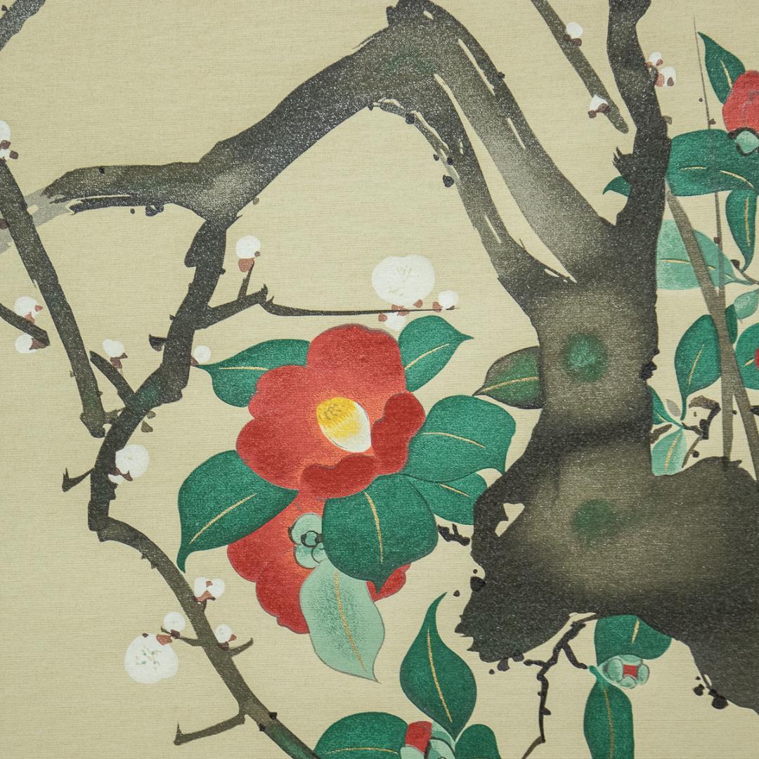 掛軸-1194 酒井抱一 梅椿に鶯図 十二ケ月花鳥図 限定480部の209番