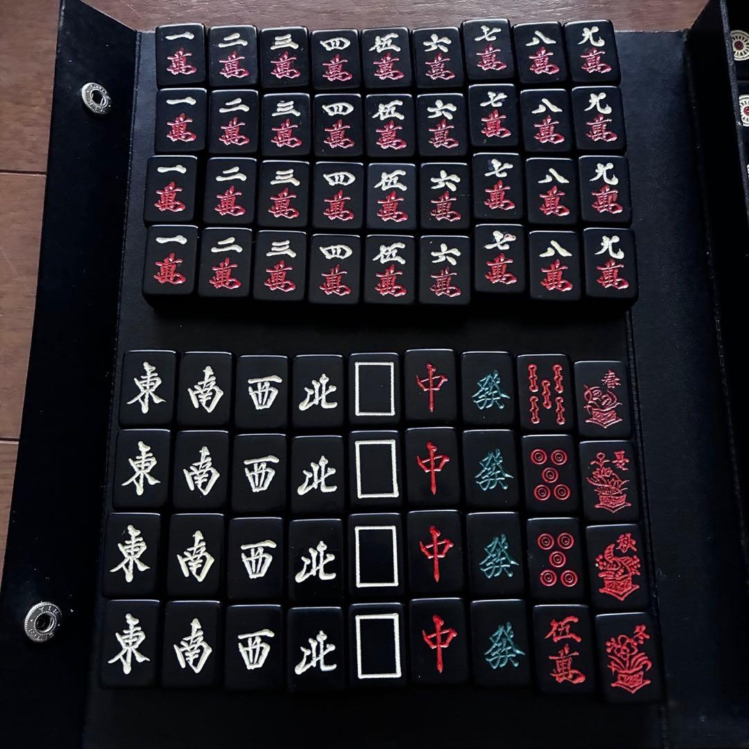 麻雀牌セット 伝統的デザイン 黒赤 マージャン 黒牌 ヴィンテージ