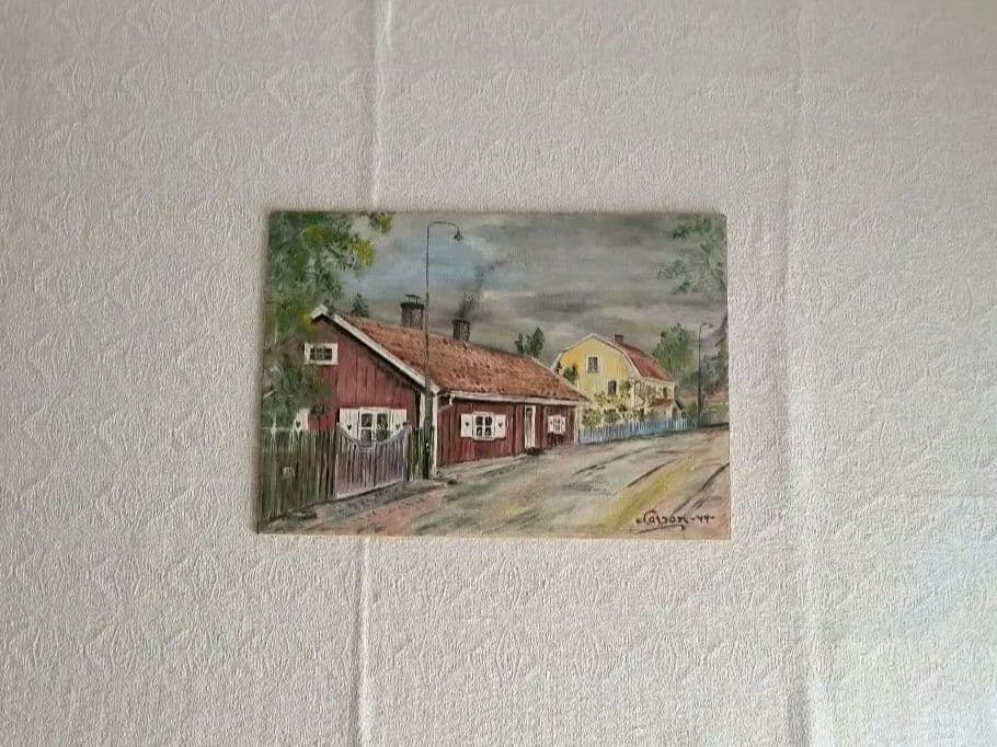 * vintage picture ❀ スウェーデンの街並み 風景画 油絵