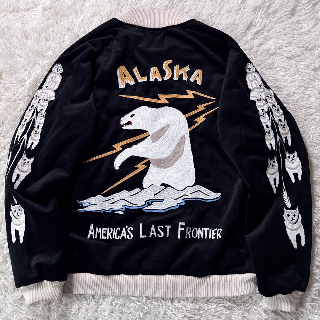 極美品✨HOUSTON スカジャン　別珍　アラスカ　ベロア　豪華刺繍　黒　L