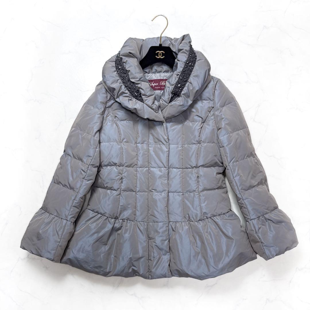 美品 スーパービューティー ダウンジャケット ビジュー装飾 42サイズ Super Beauty（スーパービューティ） ダウンコート・42□スーパー