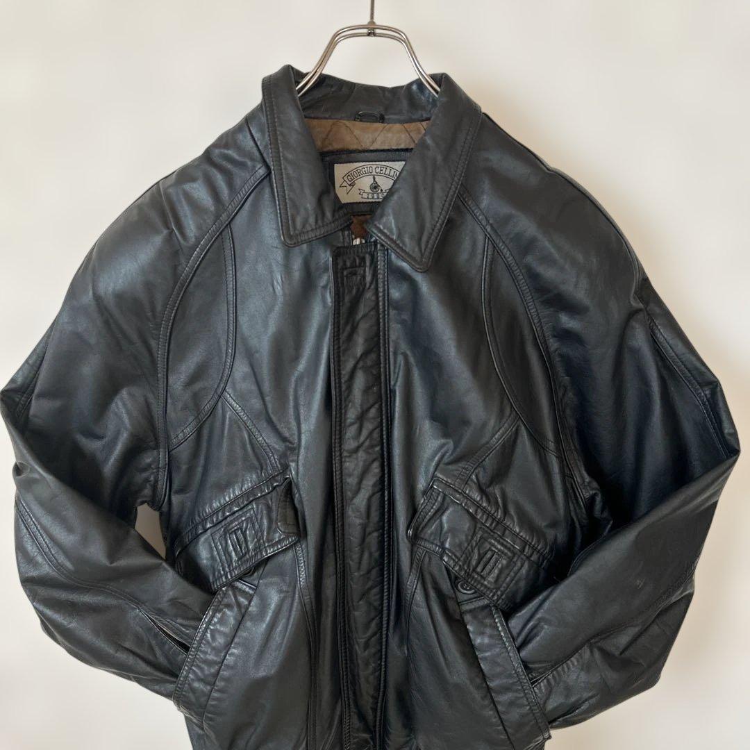 古着　上質　革ジャン　リアルレザージャケット　光沢　牛革　ライダースジャケット