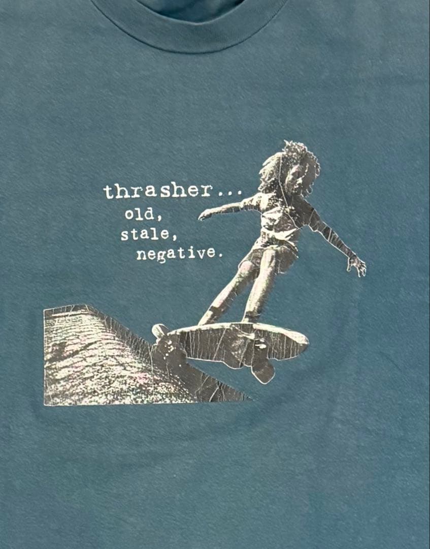 レア！thrasher スラッシャー　当時　オールドスケート　ヴィンテージ 80s THRASHER Print S/S Tee 青 M スラッシャー 半袖 Tシャツ スケート