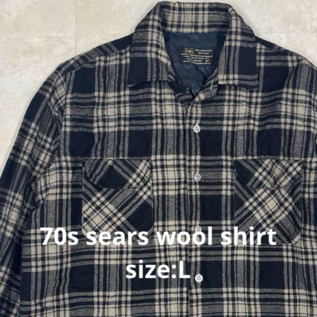 70s ビンテージ sears オープンカラーウールチェックボックスシャツ
