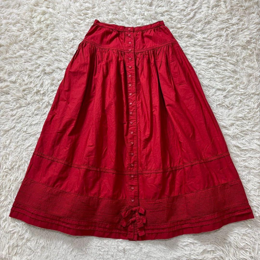 PINK HOUSE ピコフリル リボン　ロングスカート フロントボタン　赤