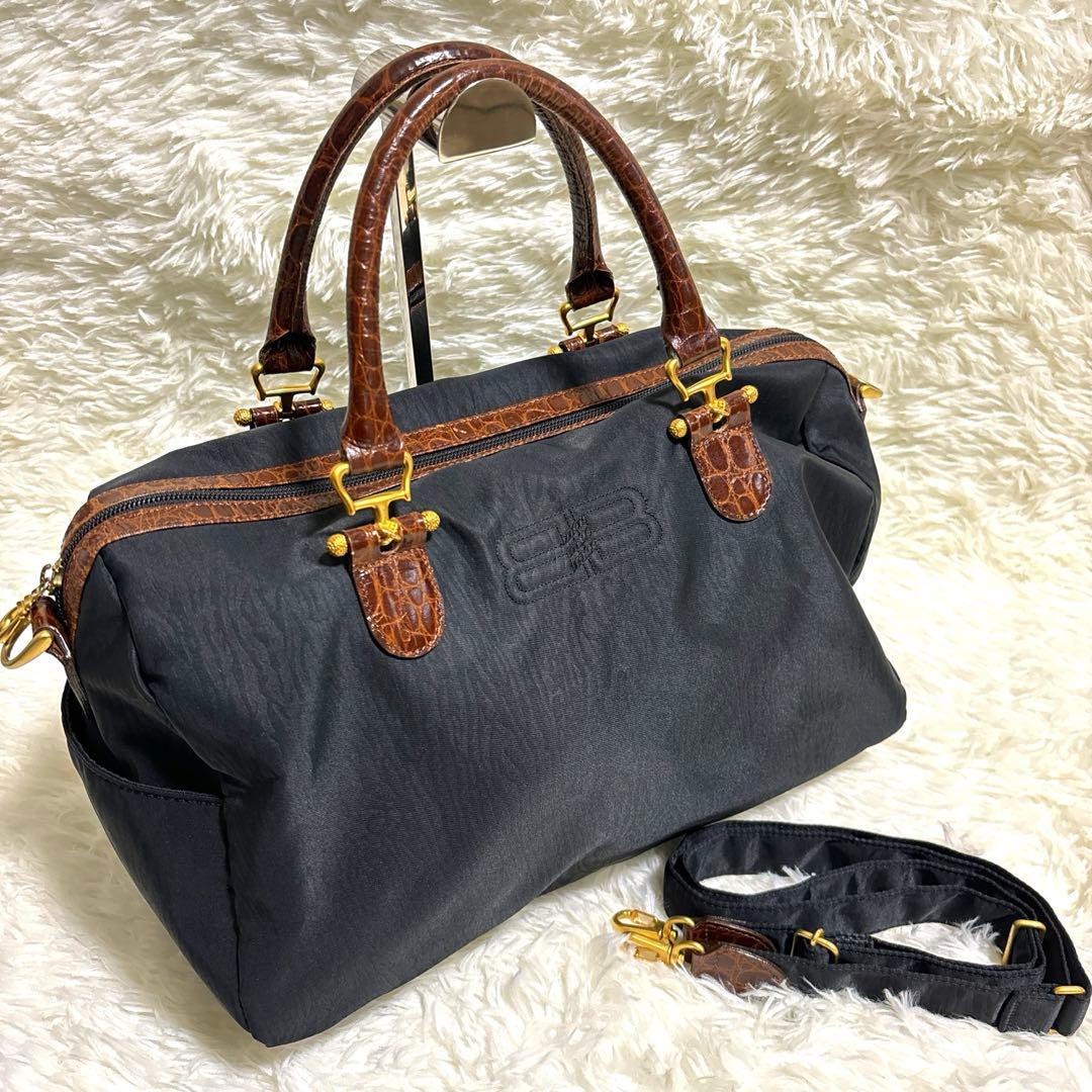 バレンシアガ ボストンバッグ ライセンス 2way クロコ型押し ナイロン