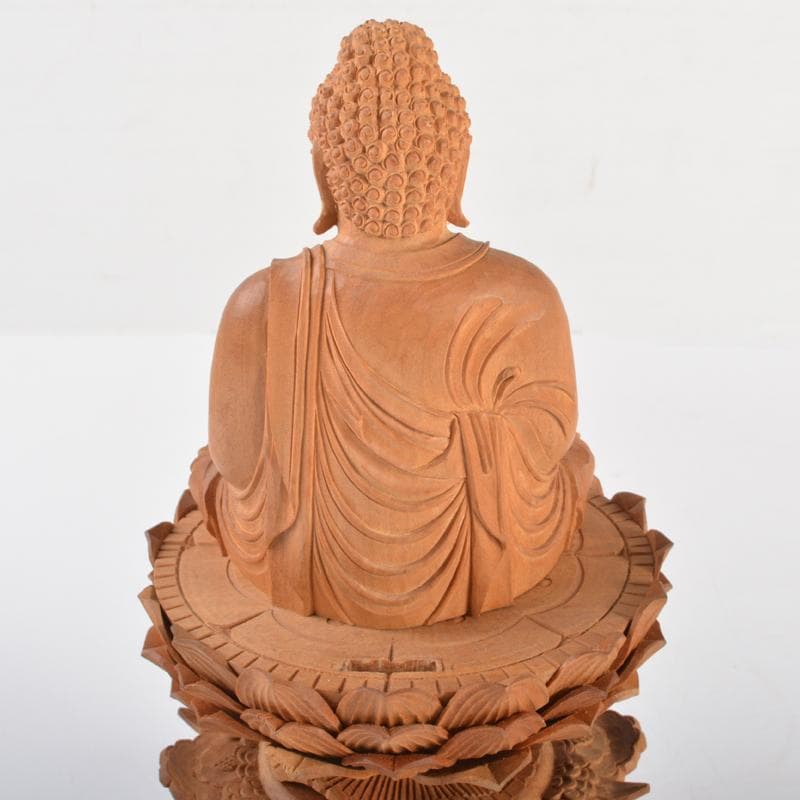 仏教美術 香木 白檀彫刻 阿弥陀如来像 仏像 置物 約504g D R6741