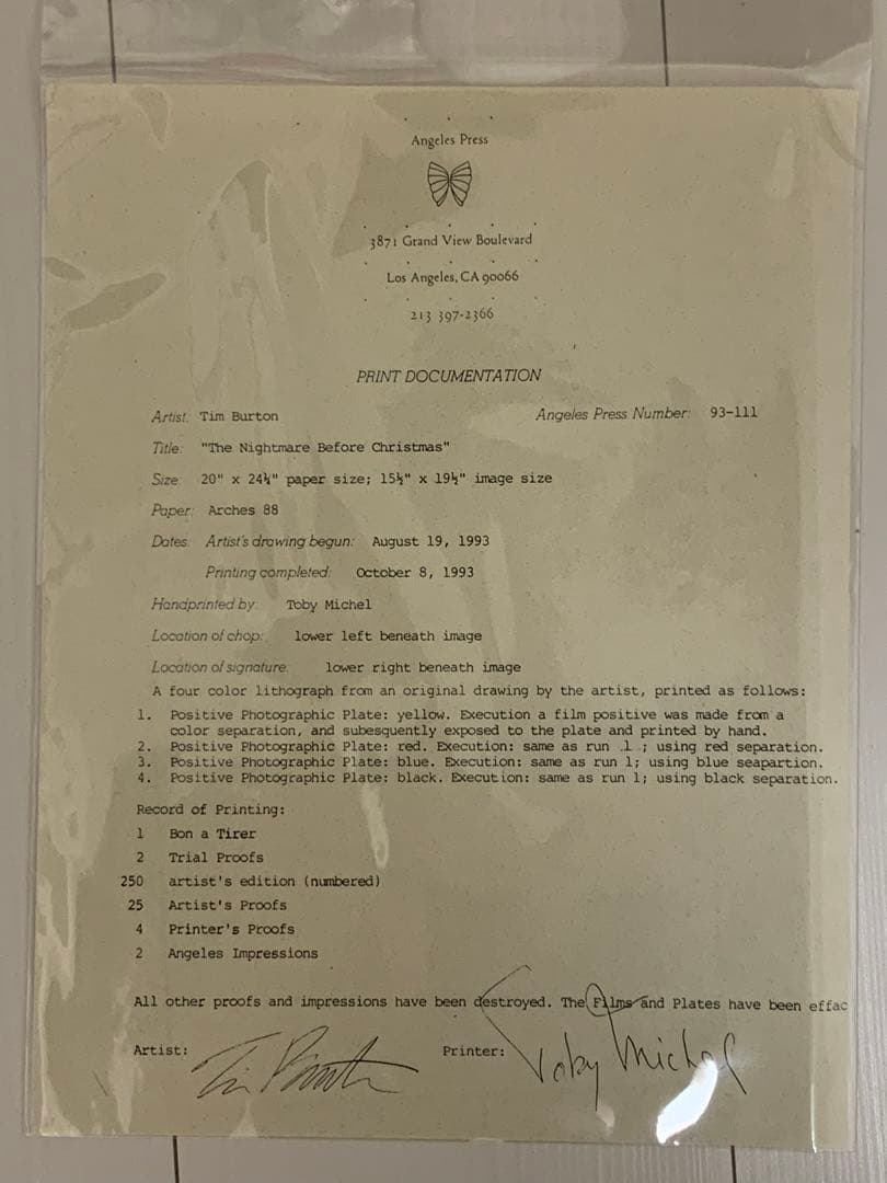 超希少/限定250】『ナイトメア・ビフォア・クリスマス』リトグラフ