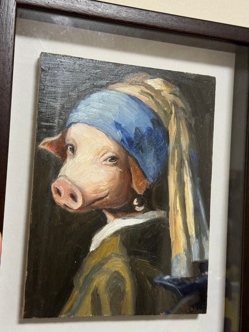 真珠の耳飾りの豚　unique 一点もの　原画