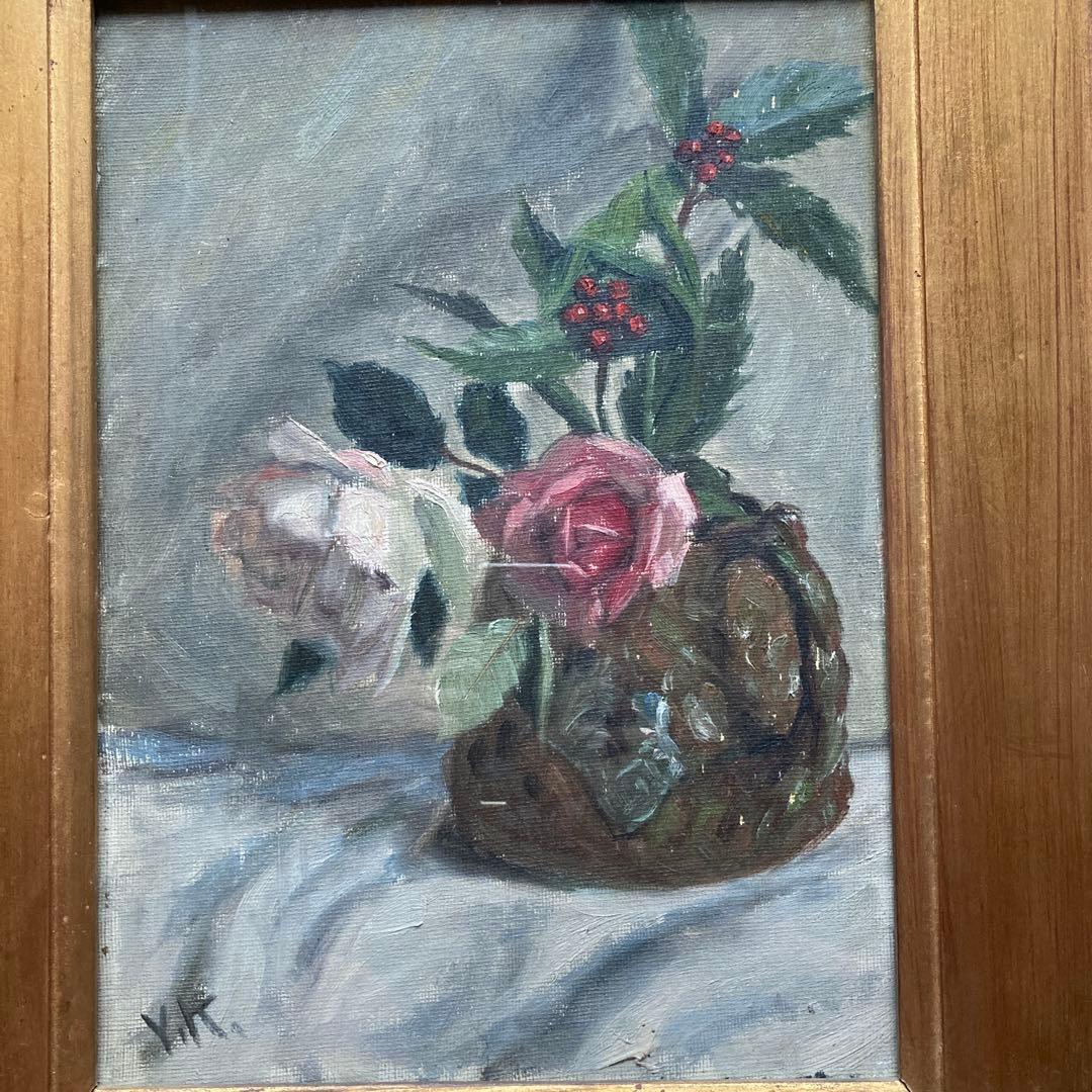 洋画 作者不詳 イニシャルサインY,K 4号板絵 額49×40絵33×24cm