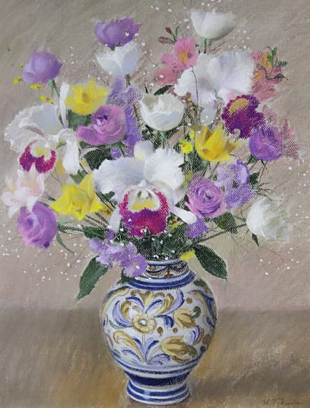 徳田宏行【花瓶の花】 パステル 10号