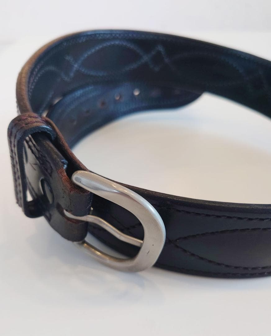 BIANCHI レザー ベルト B21 34インチ (黒&茶 2本セット) 美品