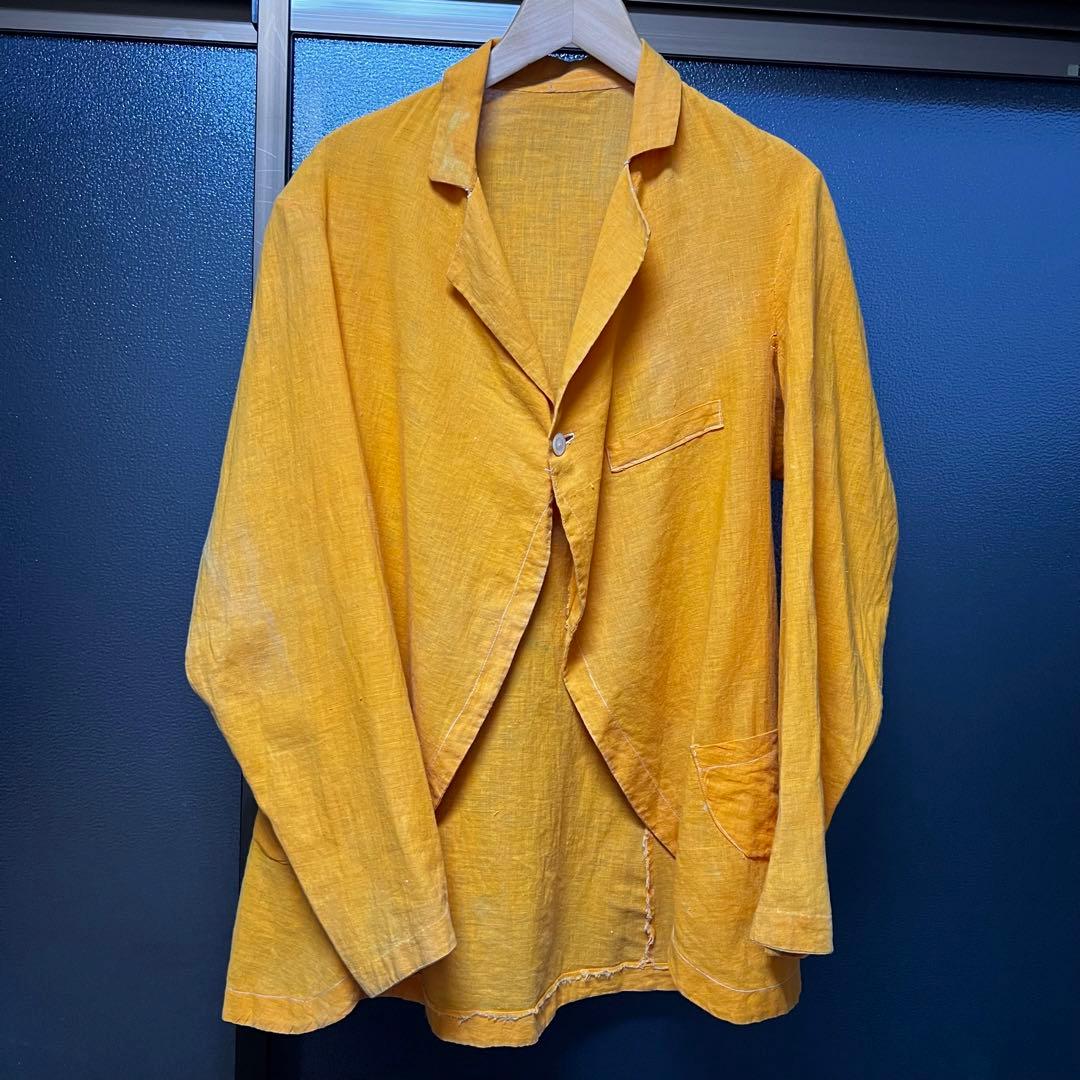 10s french vintage コットン シャツジャケット 山吹色