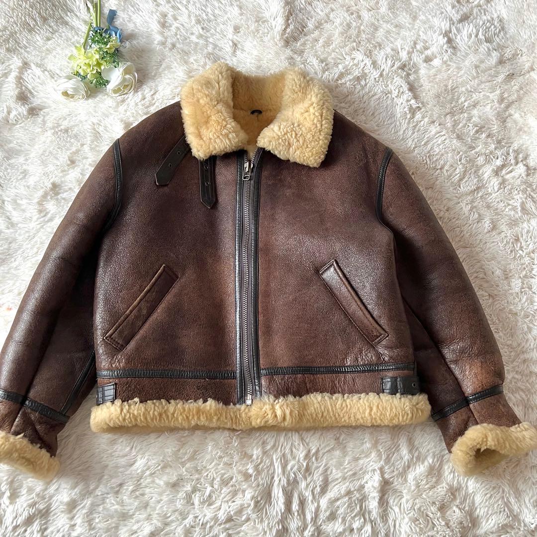 Bー3ラムレザー 本革フライトボアムートンジャケットブラウン90'00'