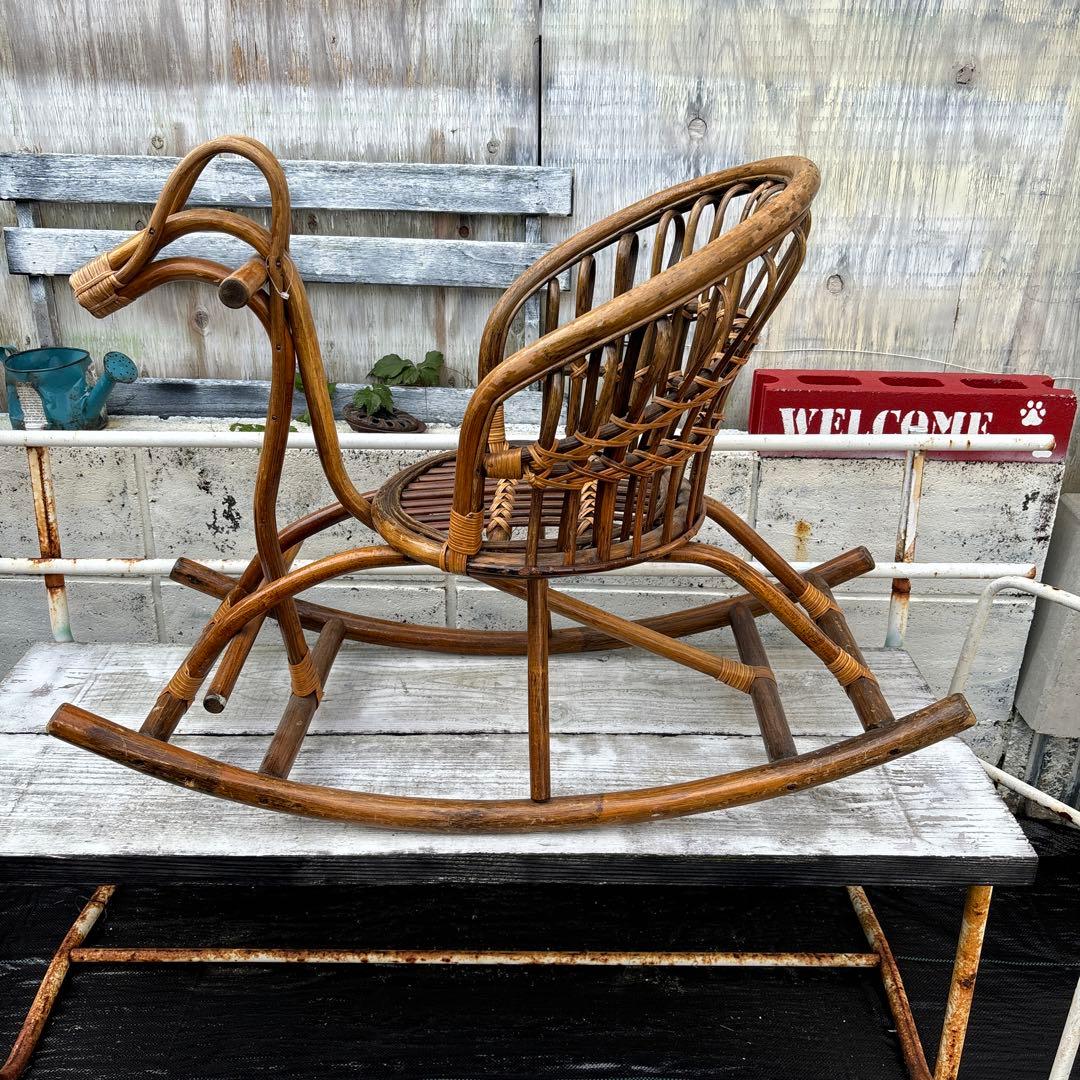 昭和レトロ　ラタン木馬　ロッキングチェア　　転倒防止