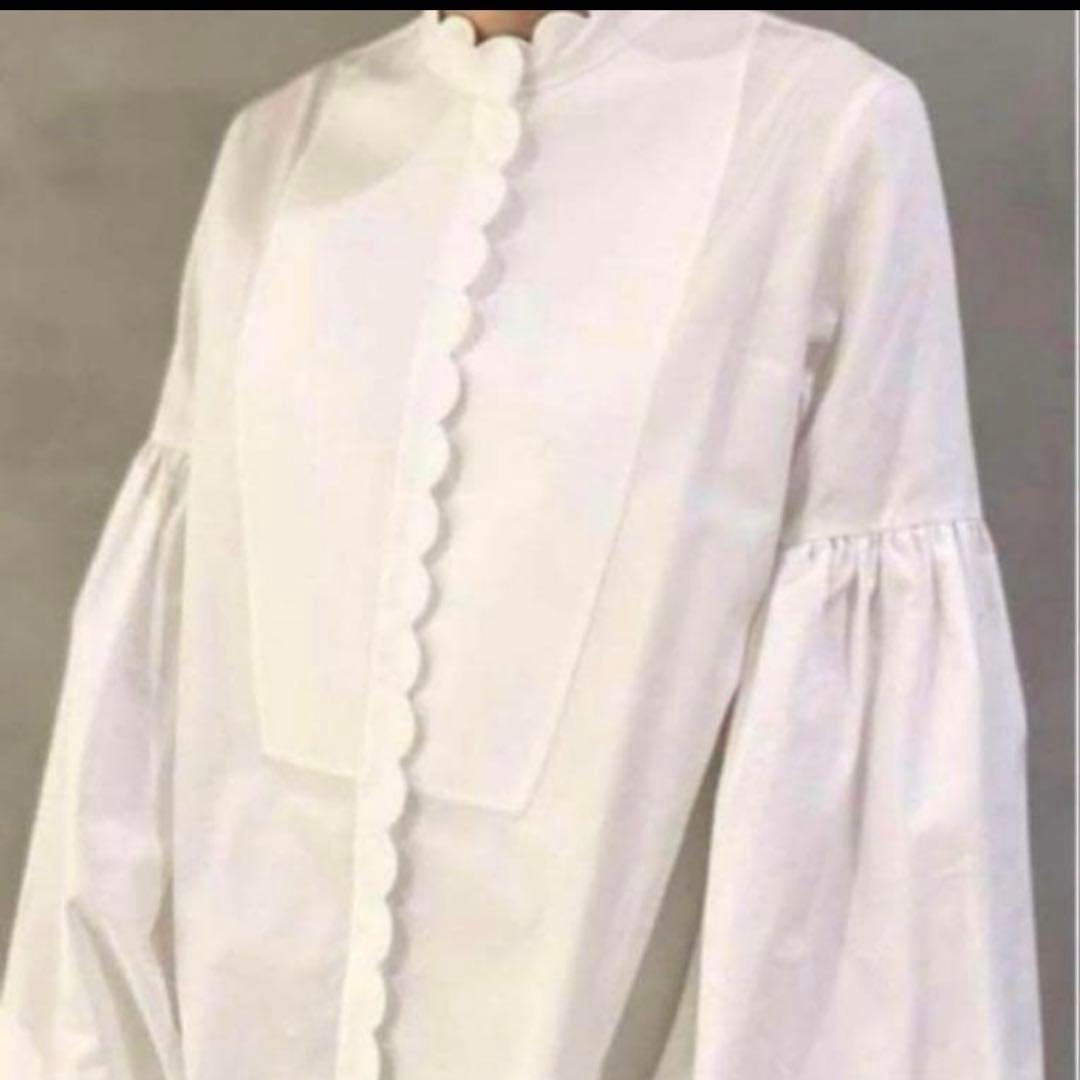 ケイナリタ　スカラップブラウス　38 スカラップブラウス レディース トップス 綿100%袖 シャツ 長袖 (郵2