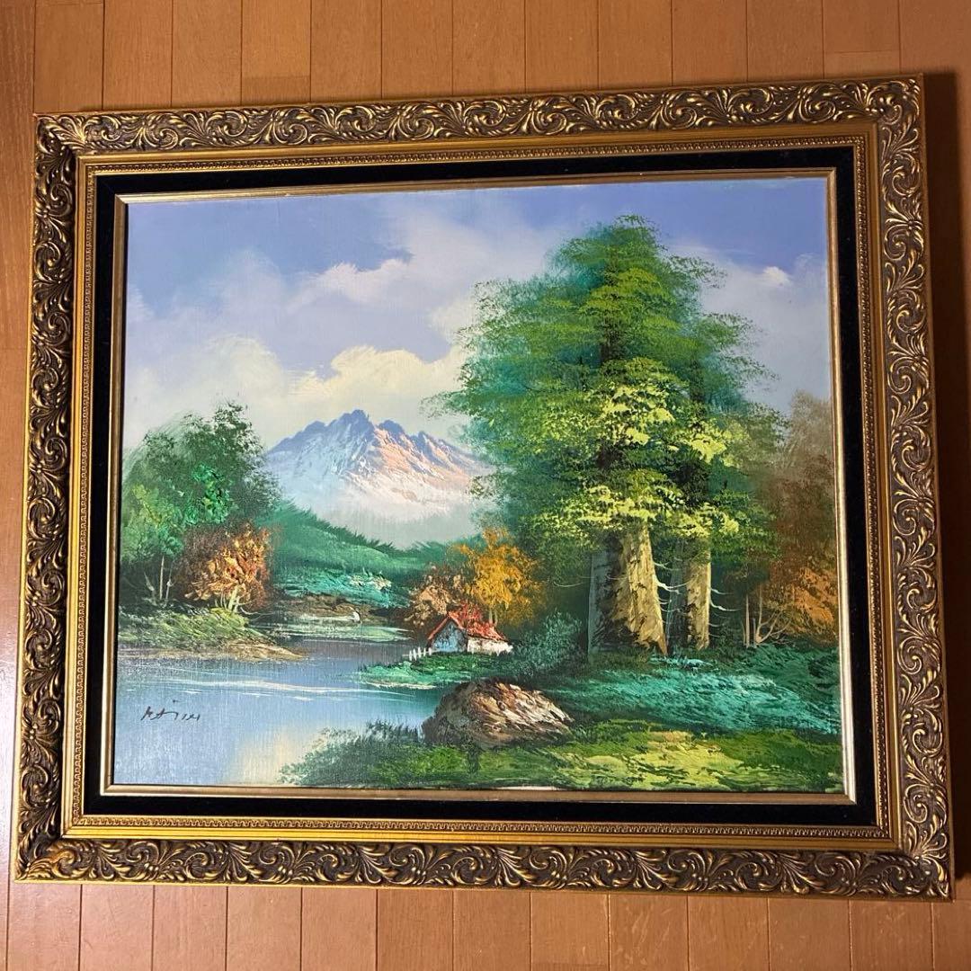 風景画 油彩 画 装飾フレーム付き 風景画「風の道」油彩画F4/額付き | fukeiart