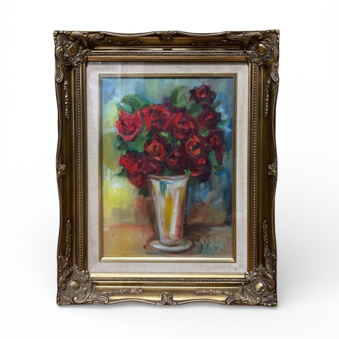 真作】油彩画 「赤い薔薇」 豪華額装付 サイン有 静物画 - メルカリ