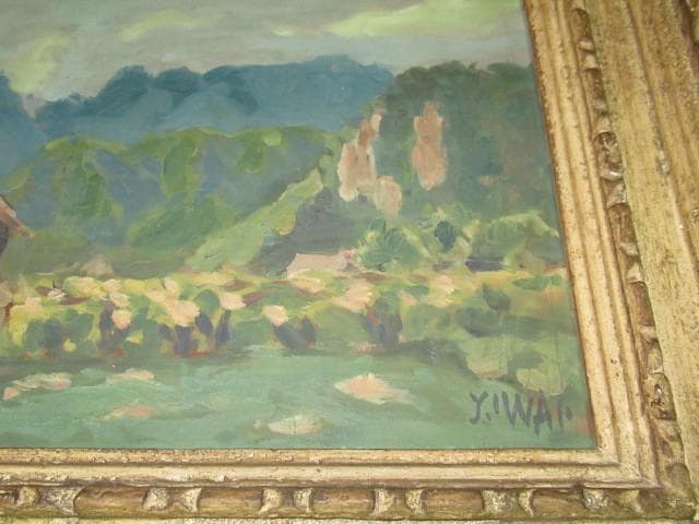 美品 昭和25年作 真作◇理髪師の画家 岩井 弥一郎『風景画』油彩・板