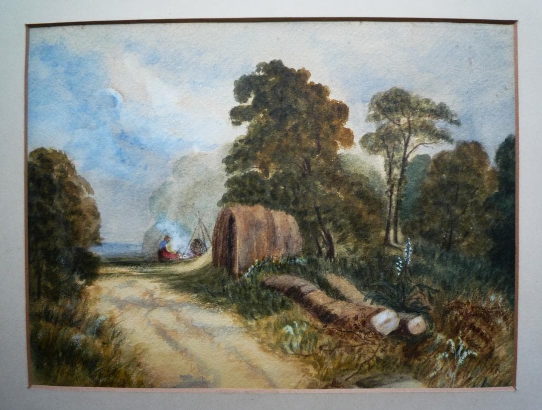 クロード・ロラン「田舎風景」淡彩画（水彩） 3号大