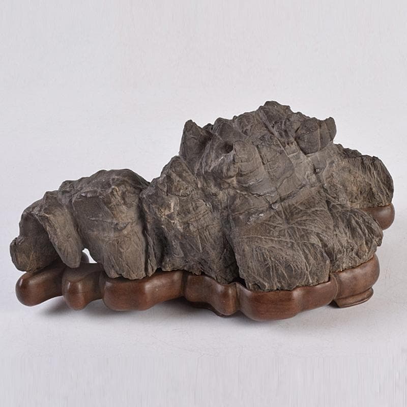 天然石　鑑賞石　太湖石　霊壁石　置物　約1579g　唐木台付　M　R8881