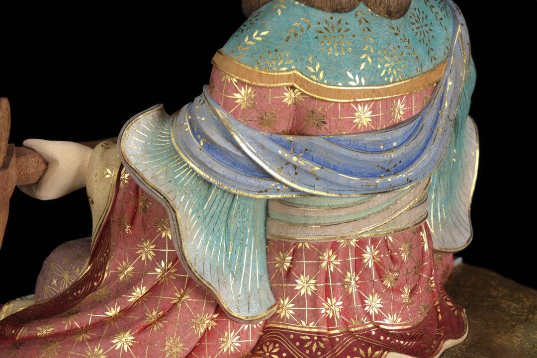 木彫置物 現代大仏師 向吉悠睦 秀逸作 木彫彩色像 琵琶を奏でる天女 女