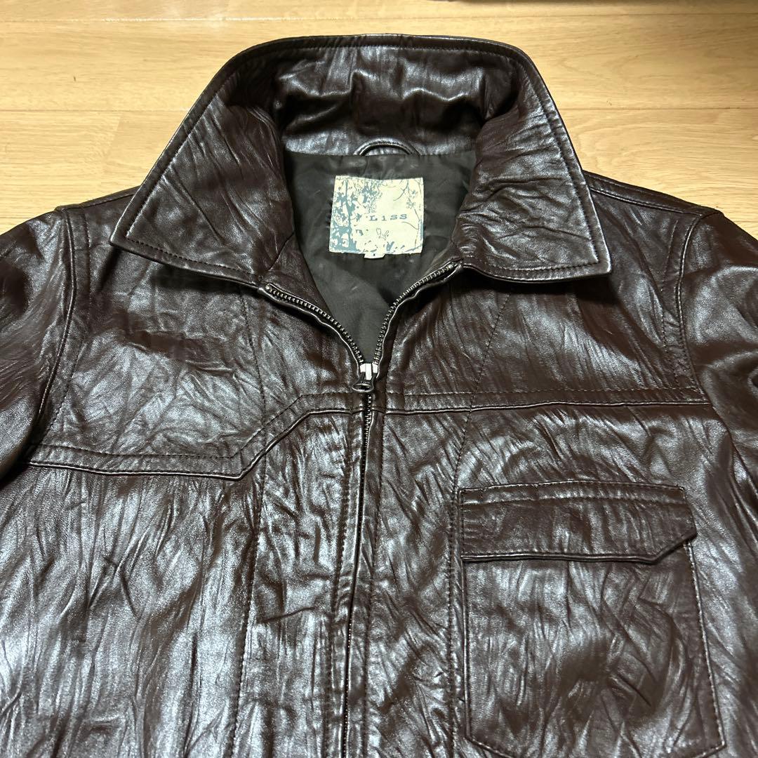 LISS 羊革 シワ加工 ダークブラウン シングルライダースレザー