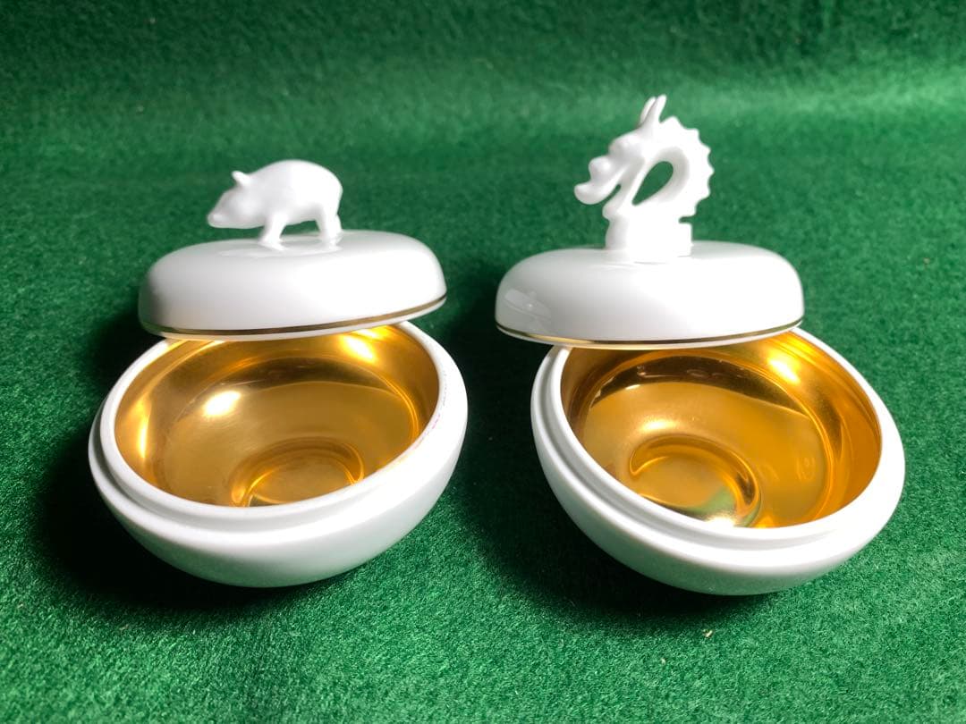 大倉陶園 干支香合 辰 たつ 亥 いのしし 白磁 香道具 陶器 置物