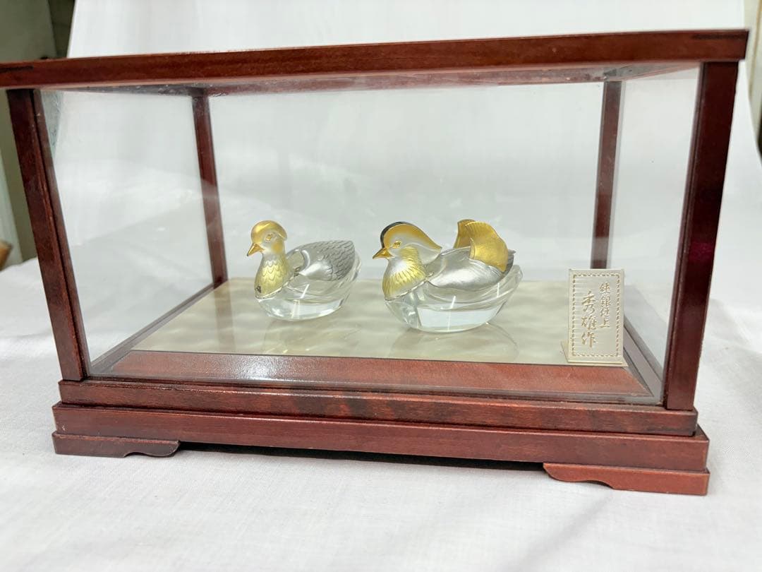 銀製　鴛鴦 オシドリ　ガラス製 置物 ケース入り