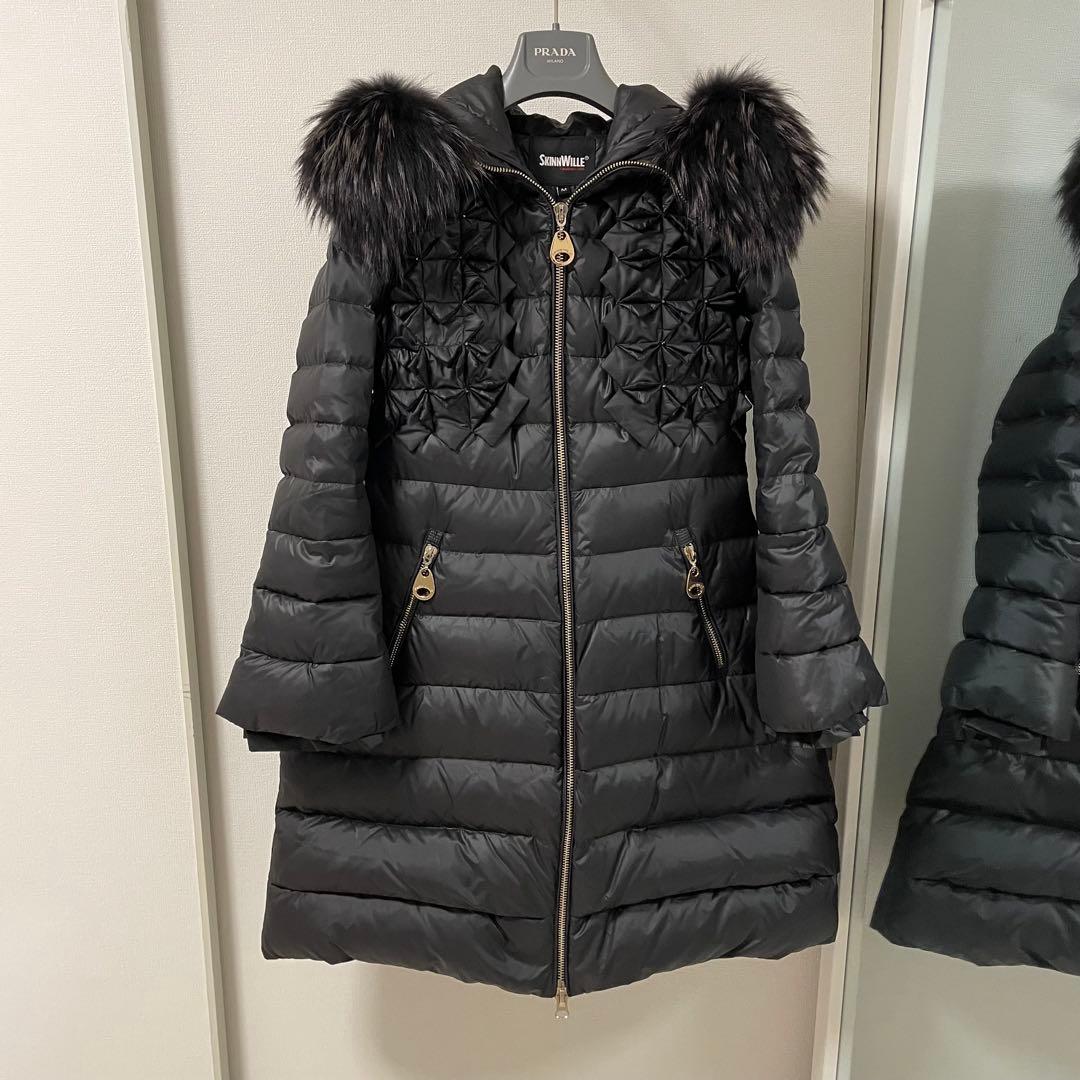 【美品】SKINNWILLE リアルファー付ダウンコート M ブラック ロシア製