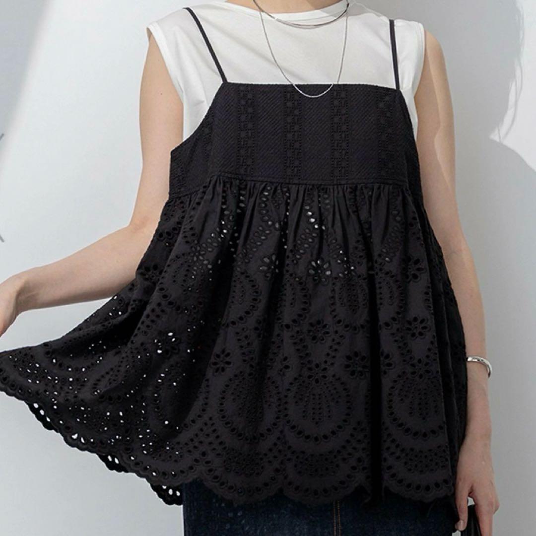 【新品】23区　コットンエンブロイダリー キャミソール　ブラック（レディースM） 洗える】コットンエンブロイダリー キャミソール | 23区(23KU