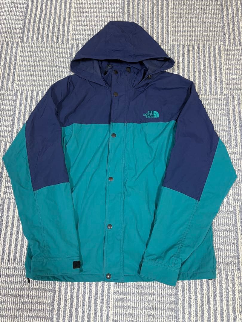 ザ・ノースフェイスXLマウンテンパーカーグリーン×ネイビーフード付き