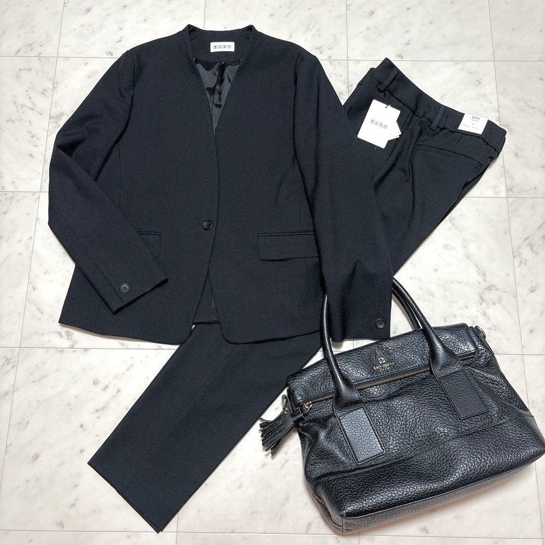 《美品》PLST パンツスーツセットアップ ノーカラー ブラック L パンツ新品
