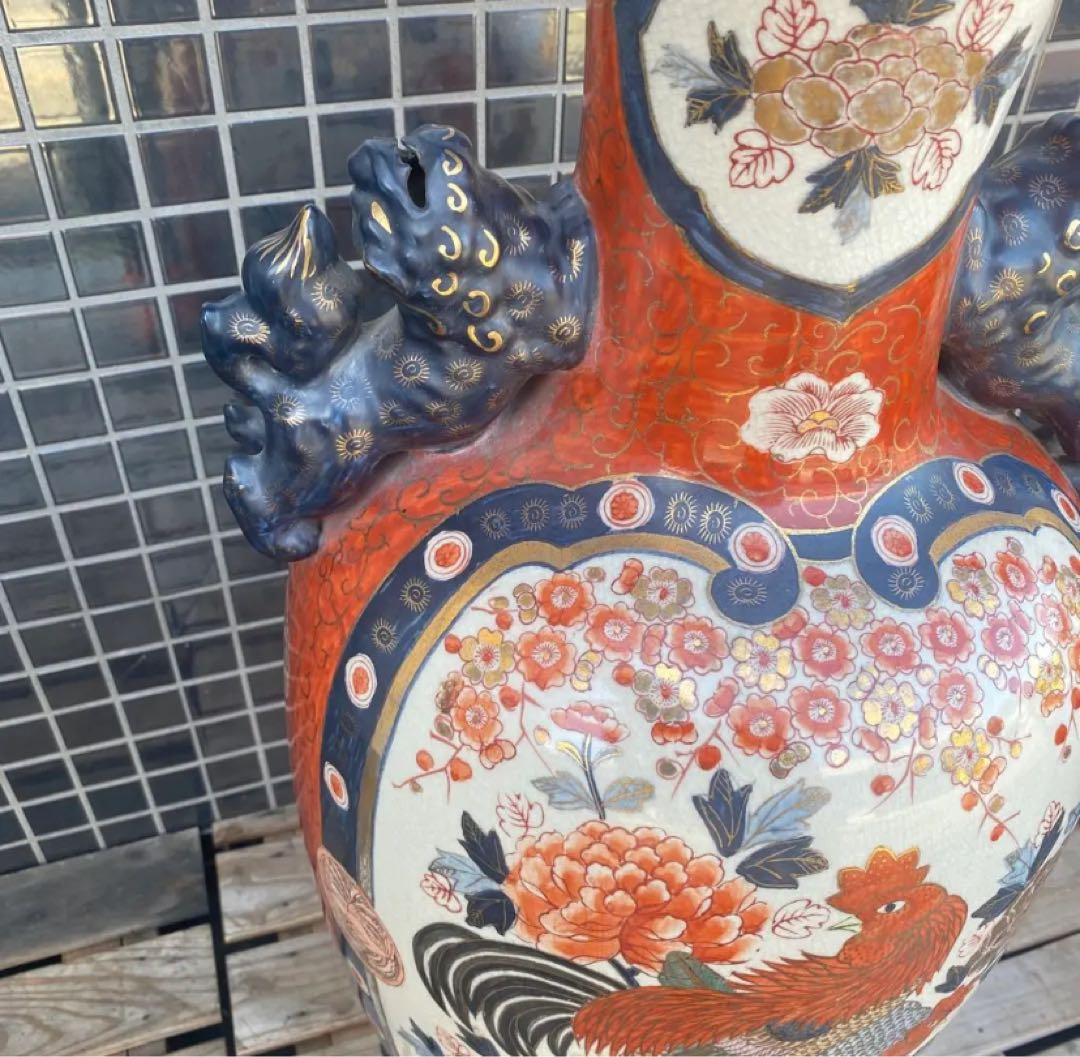 伊万里焼 大花瓶 壺 金襴手 花鳥文 骨董品 稀少 高さ76cm 狛犬 - メルカリ