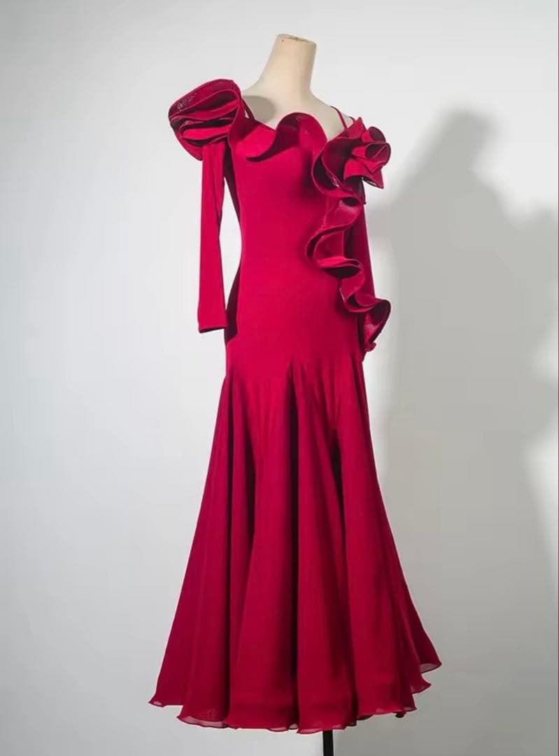 社交ダンスドレス　フリル付きワインカラードレス　美品 楽天市場】社交ダンス モダンドレス 衣装 社交ダンス衣装 ワンピース
