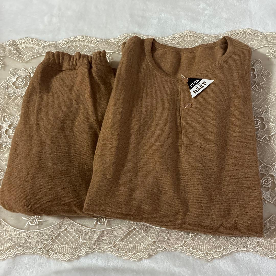 アングル ウール100% カシミヤ入り 紳士肌着 長袖シャツ ズボン下 上下