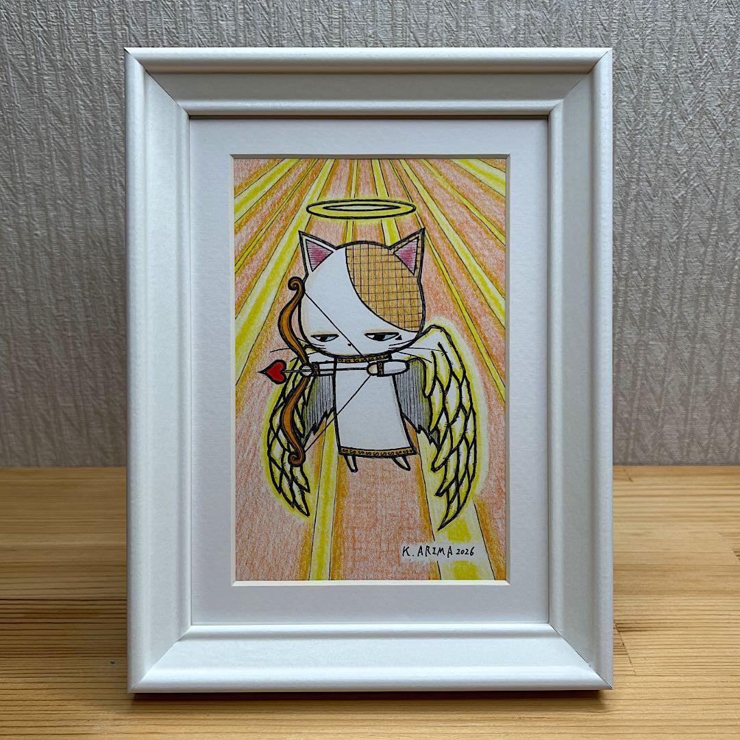 愛を放つ小さな守護者｜額縁付き絵画 原画 動物画 猫の絵 イラスト