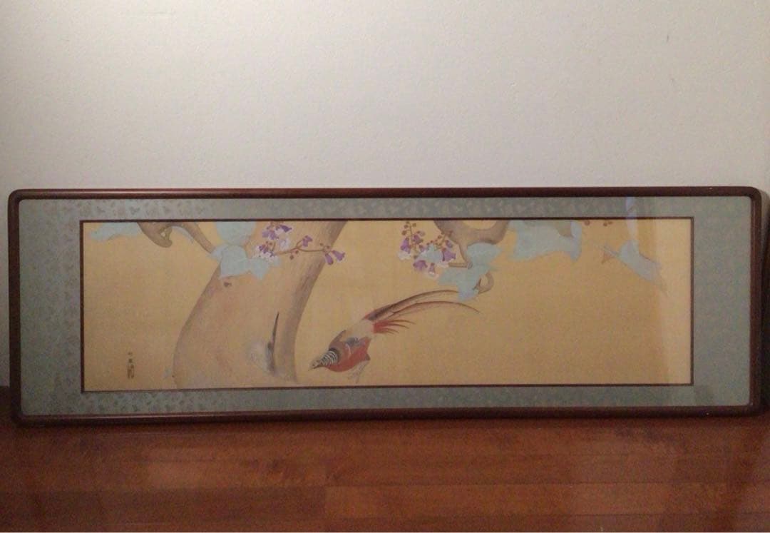 No3136 扁額装　猪原大華　金鷄図　彩色花鳥画　絹本　日本画　絵画　送料無料