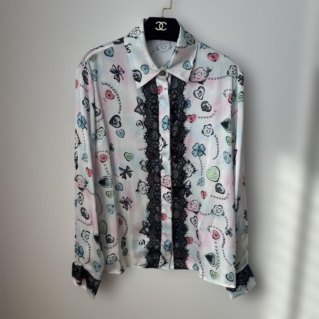 シャネル 花柄プリント 長袖シャツ ラグスタイル LUXSTYLE 花柄レギュラーカラー長袖シャツ/柄シャツ