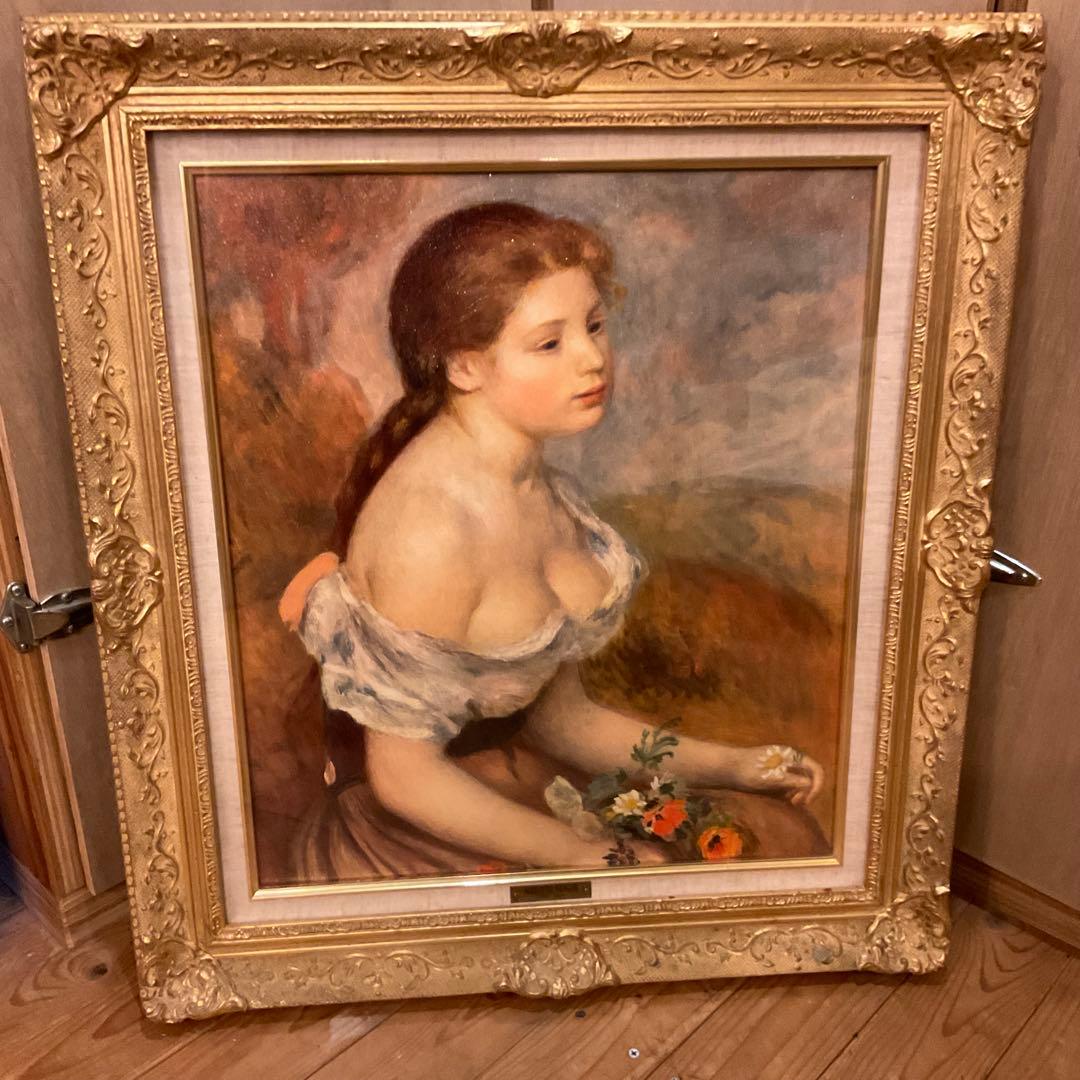 71cm×63cm！ルノワール「花を持つ少女」ルノアール 「雛菊を持つ少女」 ルノワール【ヒナギクを持つ少女】 - 手描き 絵画（油絵複製画）販売の