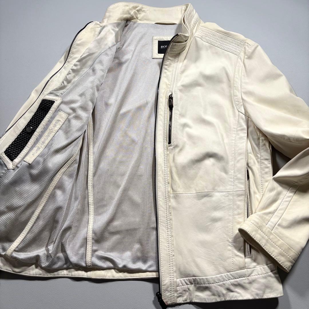 XXL相当 ヒューゴボス ラムレザー ライダースジャケット レザージャケット 白