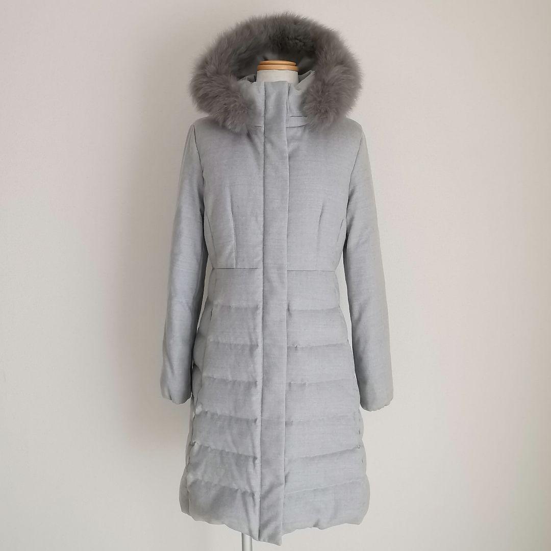ANAYI フォックス ファー ロング ダウン コート アナイ ライトグレー M