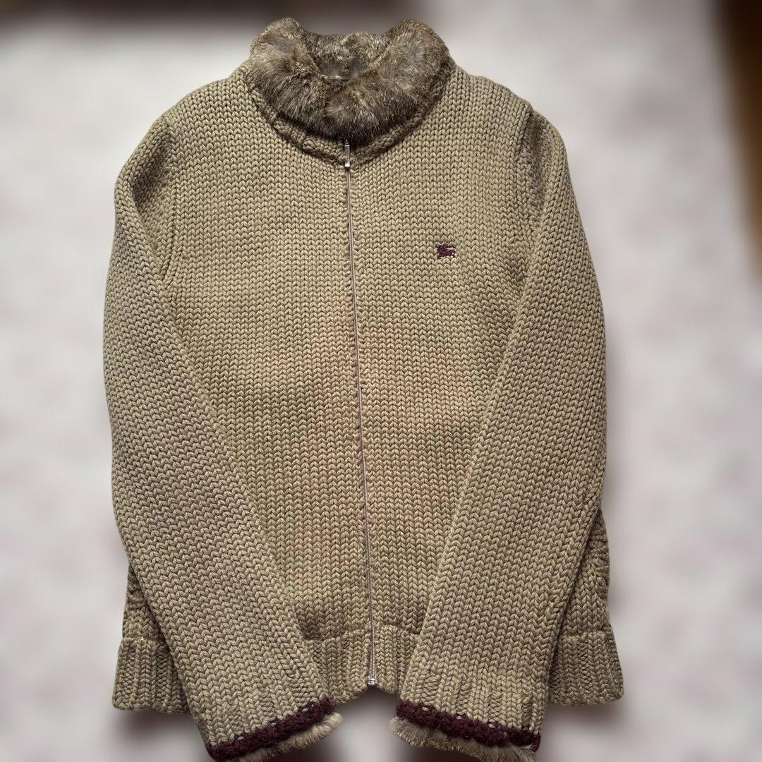 本日限定価格　バーバリーブラックレーベル　ニットブルゾンラビットファー付き 中古・古着通販】BURBERRY BLACK LABEL (バーバリーブラックレーベル