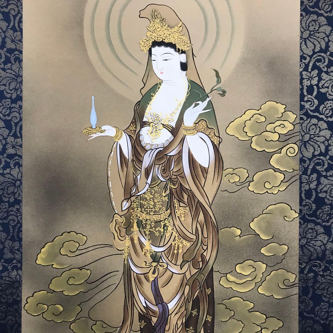 福田素仙「雲上観音」掛軸 絹本 肉筆 共箱 仏画 仏教美術 Z-34 - メルカリ