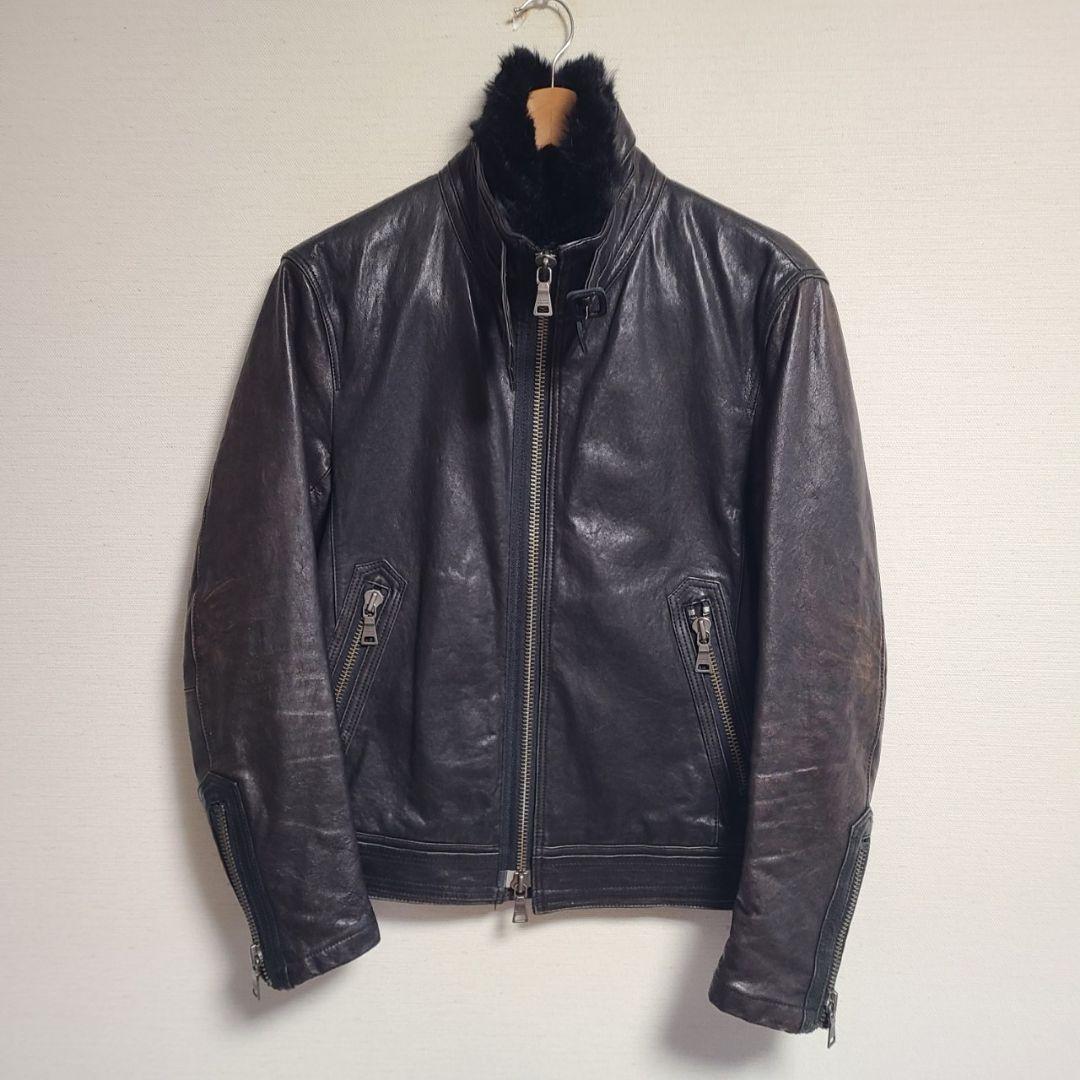 バーバリーブラックレーベル レザー ライダースジャケット スタンドカラー ファー