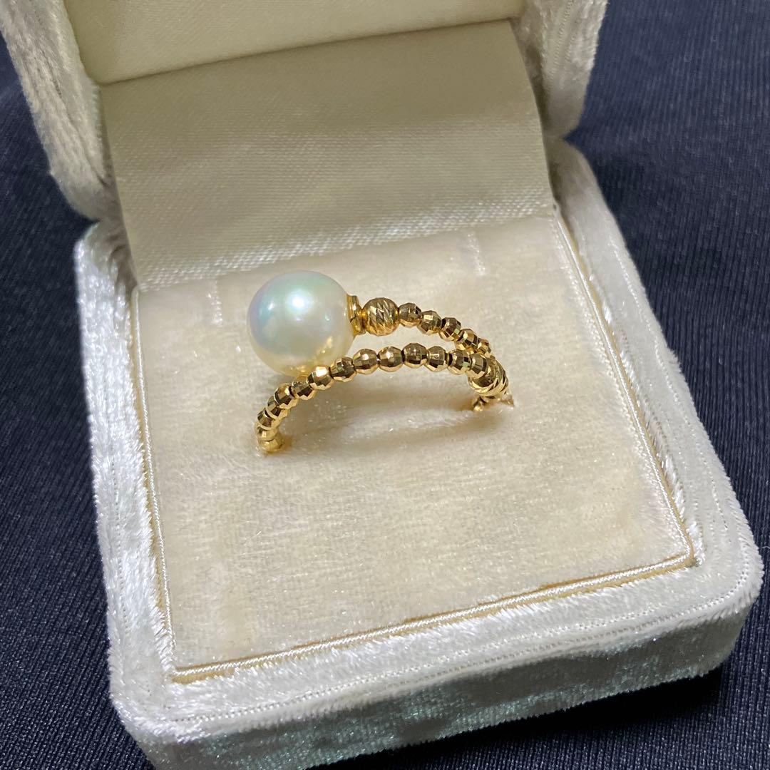 .*.様 指輪 パール あこや 本真珠 ミラーカット フリーサイズリング k18