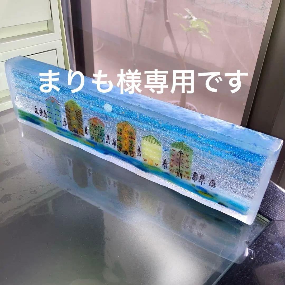 ガラス工芸品　ガラスアート　アートオブジェ　クラフト　透明な風景　ブルー