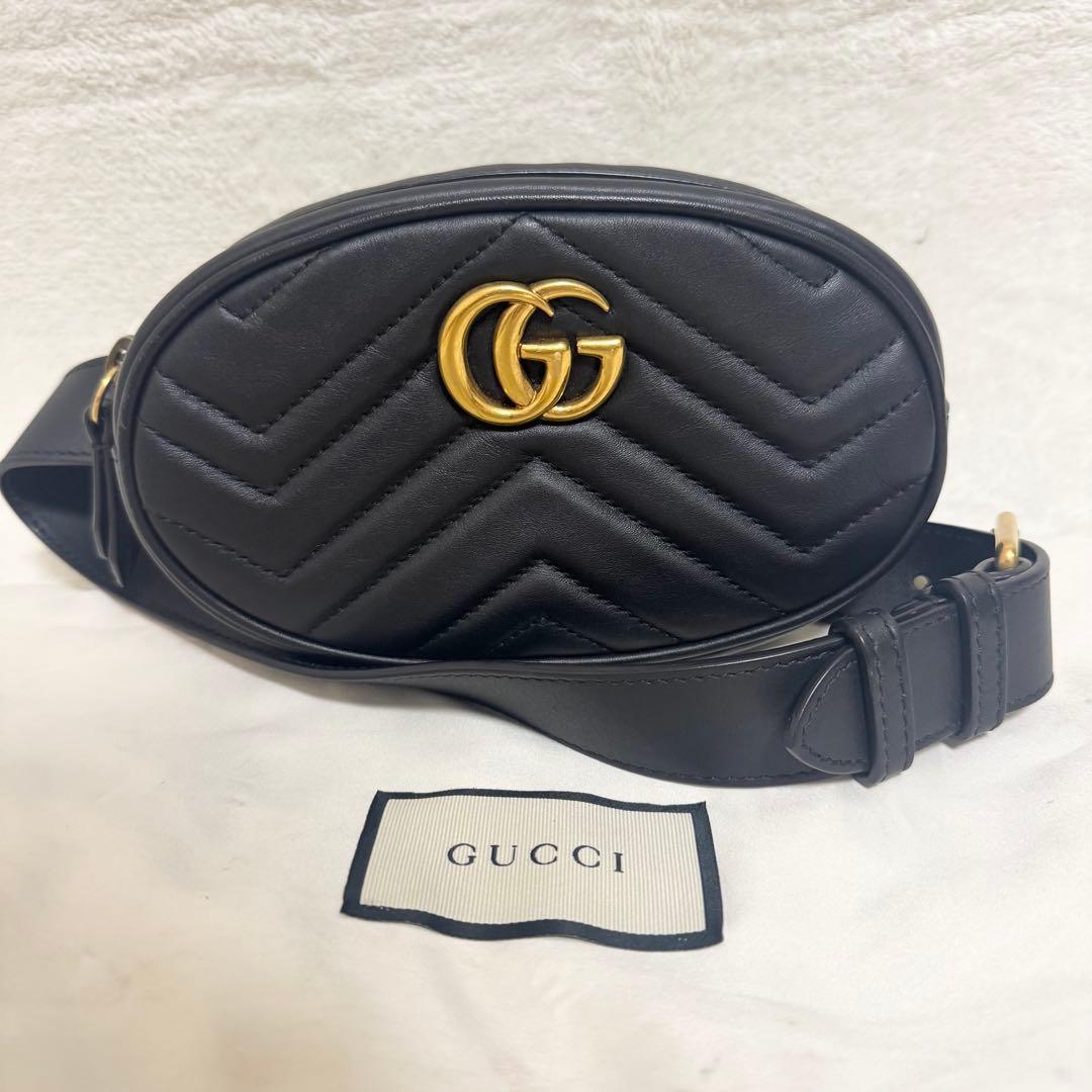 【美品】GUCCI グッチ ウエストポーチ マーモント レザー ブラック 正規品