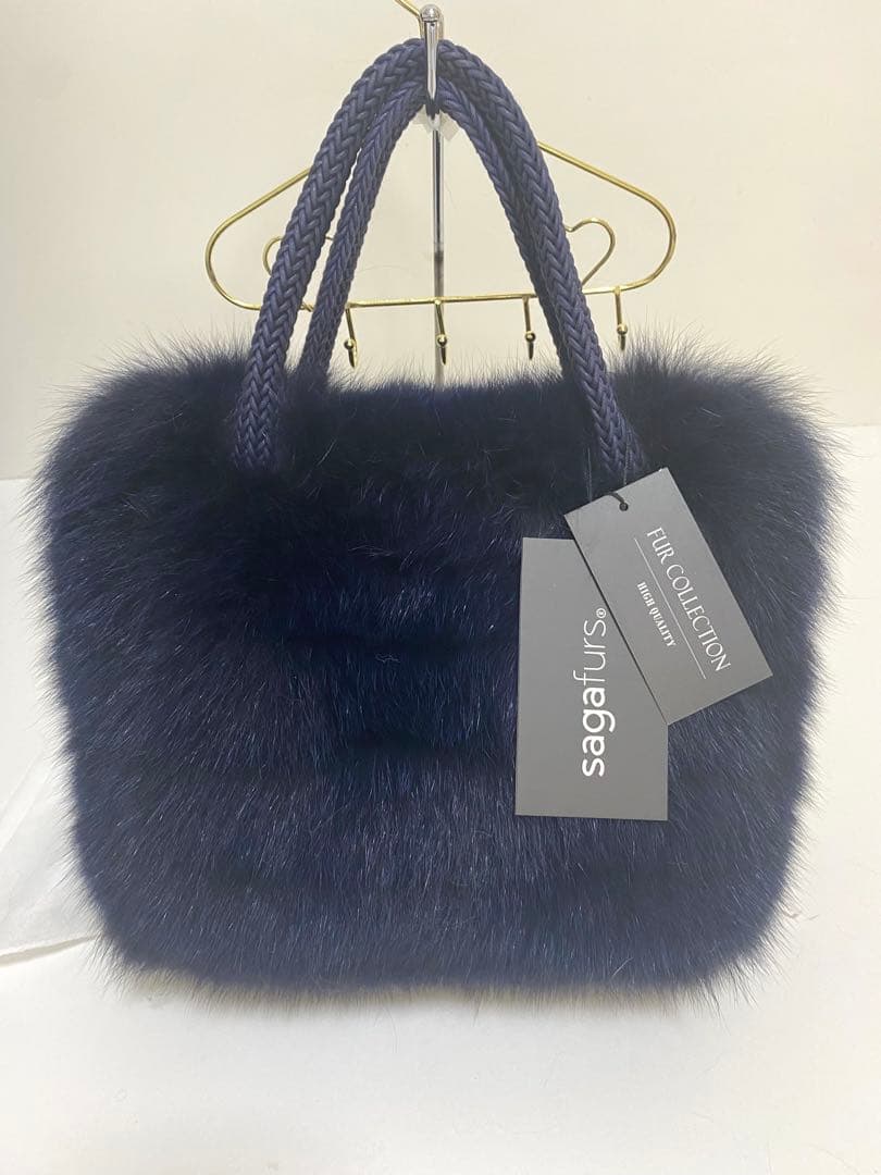 saga furs ネイビー ファー ハンドバッグ