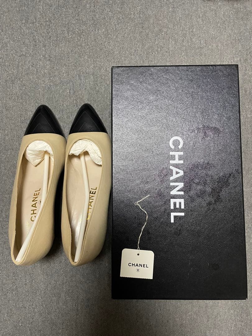 CHANEL ハイヒール・パンプス 36 バイカラー　シェブロン　ベージュ/黒